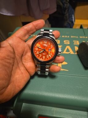 Invicta Men's Silver Tone Watch with Orange Dial